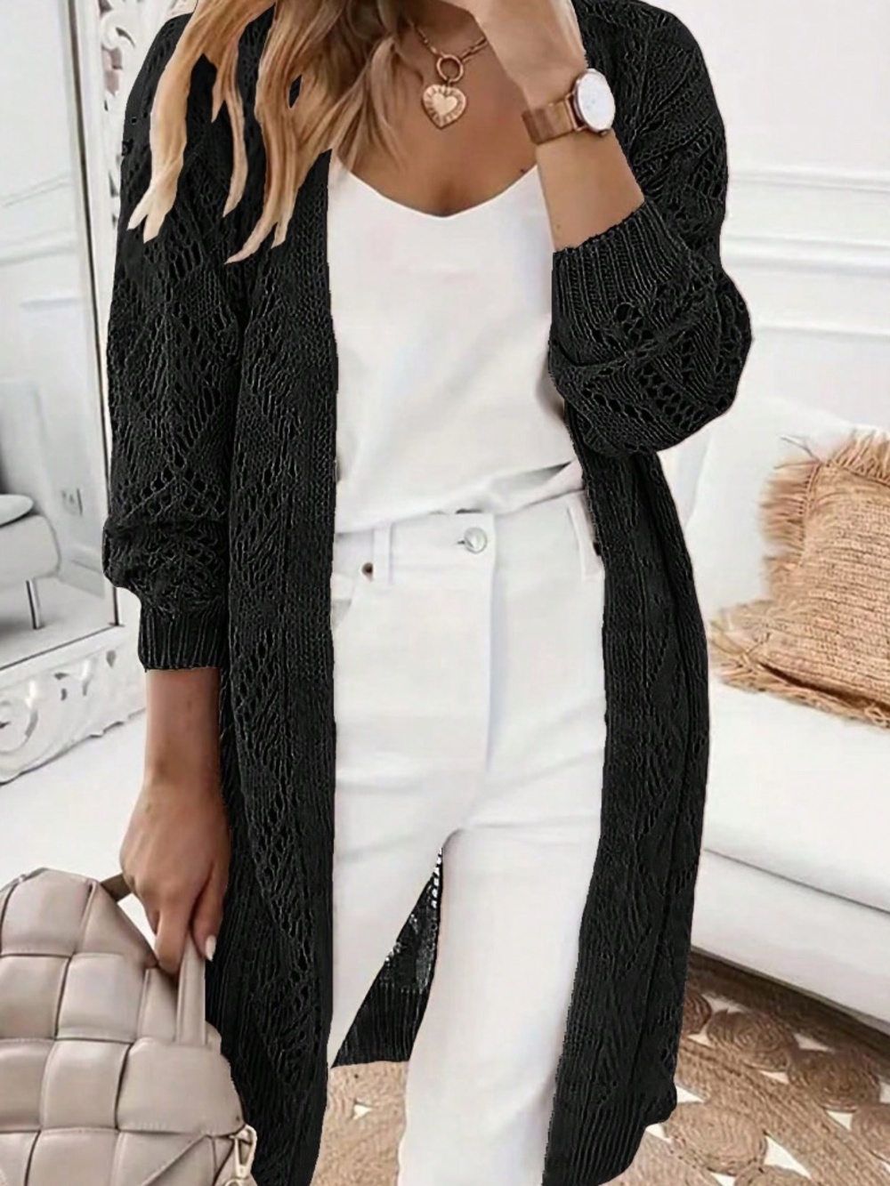 Cozy Semi Sheer Open Front Loose Fit Cardigan - Picture 8 of 10